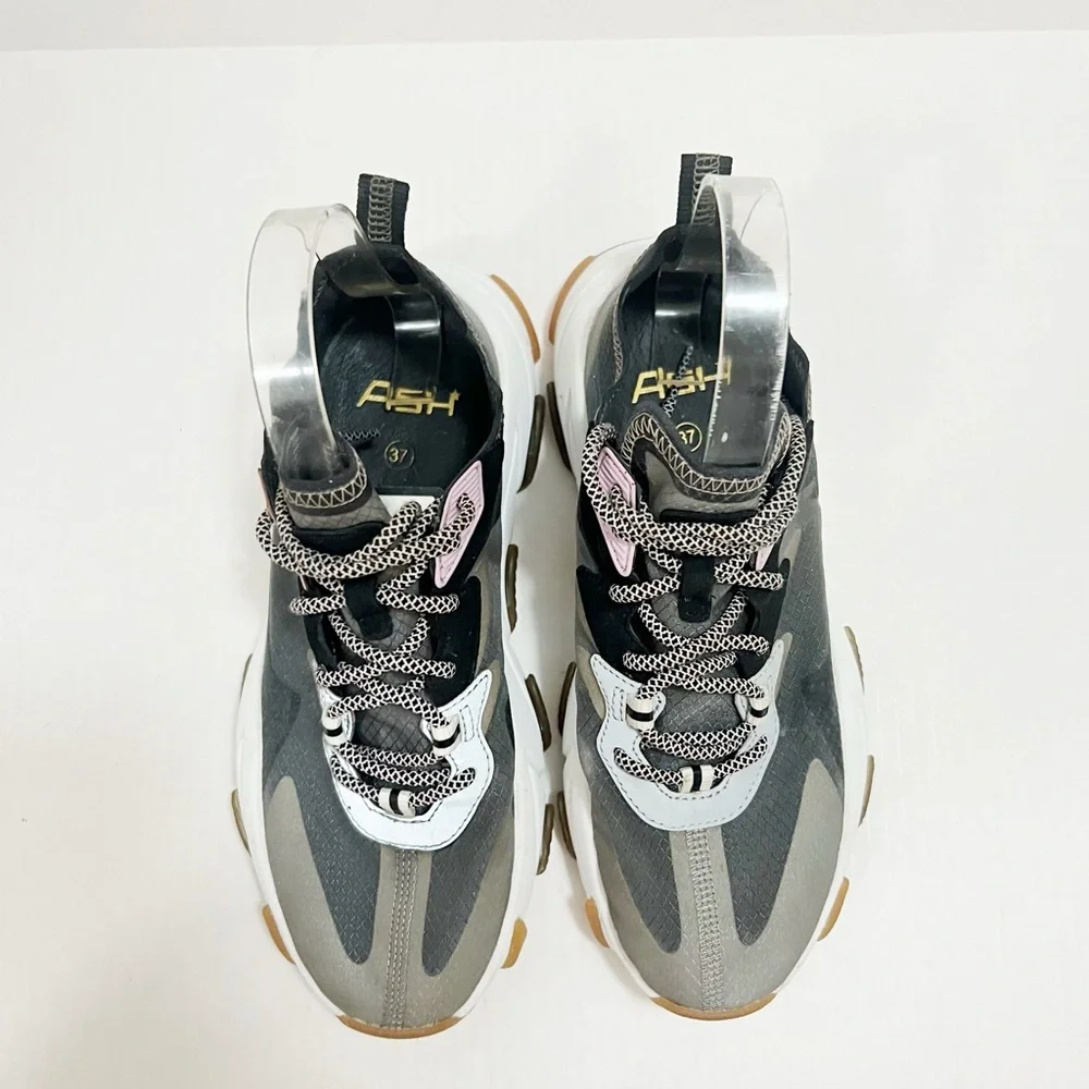 ASH Womens Gray Pull Tab 1-1/2" Platform Eclipse Toe Wedge Athletic Sneaker - Picture 6 of 6